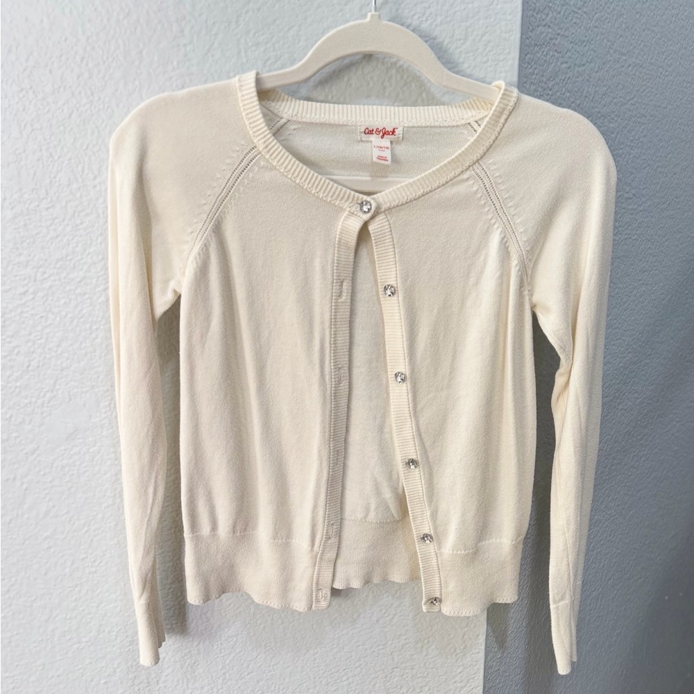 Cat & Jack Girls White Button-Up Lightweight Cardigan Size 10/12
